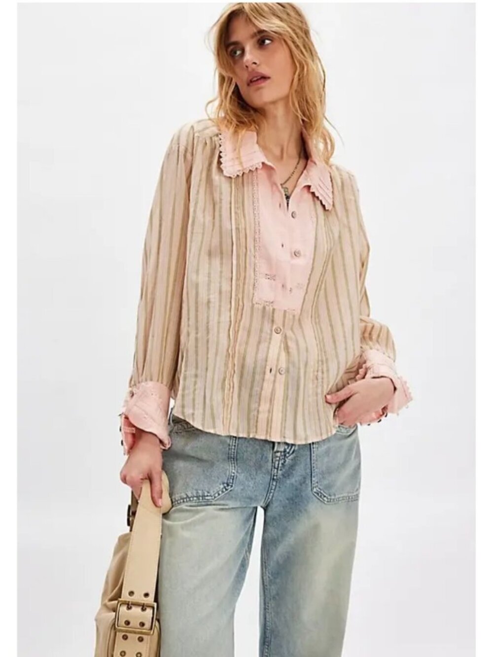We The Free Forever Love Striped Top Size Large Boho Cottage Prairie Coquette